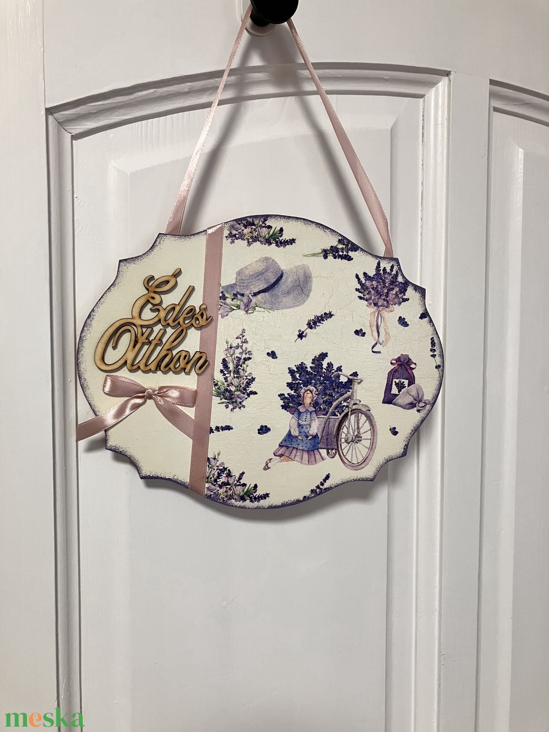 Levendulás ajtókopogtató - virágos  fa dekoráció bejárati ajtóra - otthon & életmód - dekoráció - ajtó- és ablak dekoráció - ajtódísz & kopogtató - Meska.hu