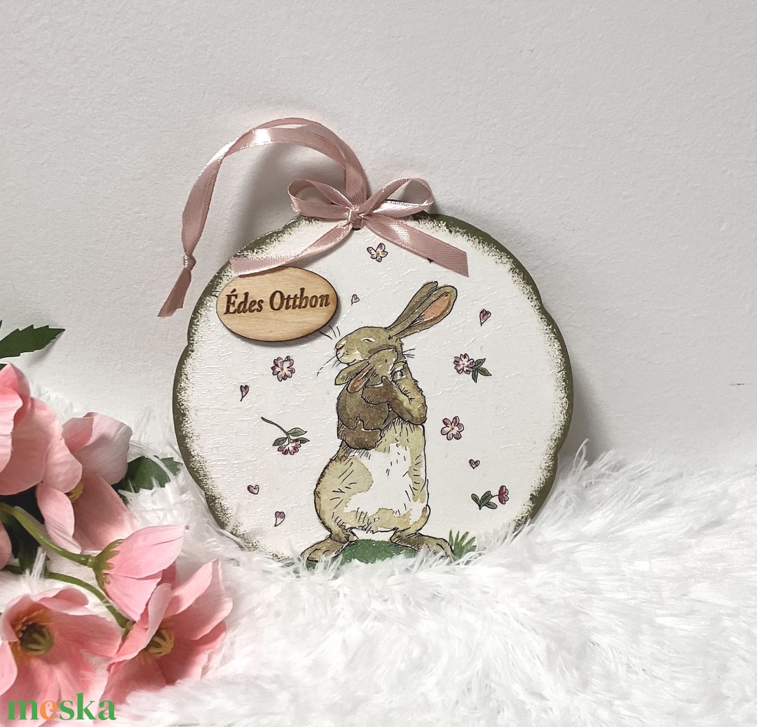 Húsvéti nyuszis ajtódísz-tavaszi kopogtató bejárati ajtóra - ünnepi díszek, dekorációk - húsvéti díszek és dekorációk - húsvéti ajtódísz, kopogtató - Meska.hu