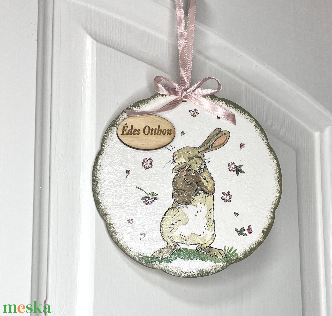 Húsvéti nyuszis ajtódísz-tavaszi kopogtató bejárati ajtóra - ünnepi díszek, dekorációk - húsvéti díszek és dekorációk - húsvéti ajtódísz, kopogtató - Meska.hu