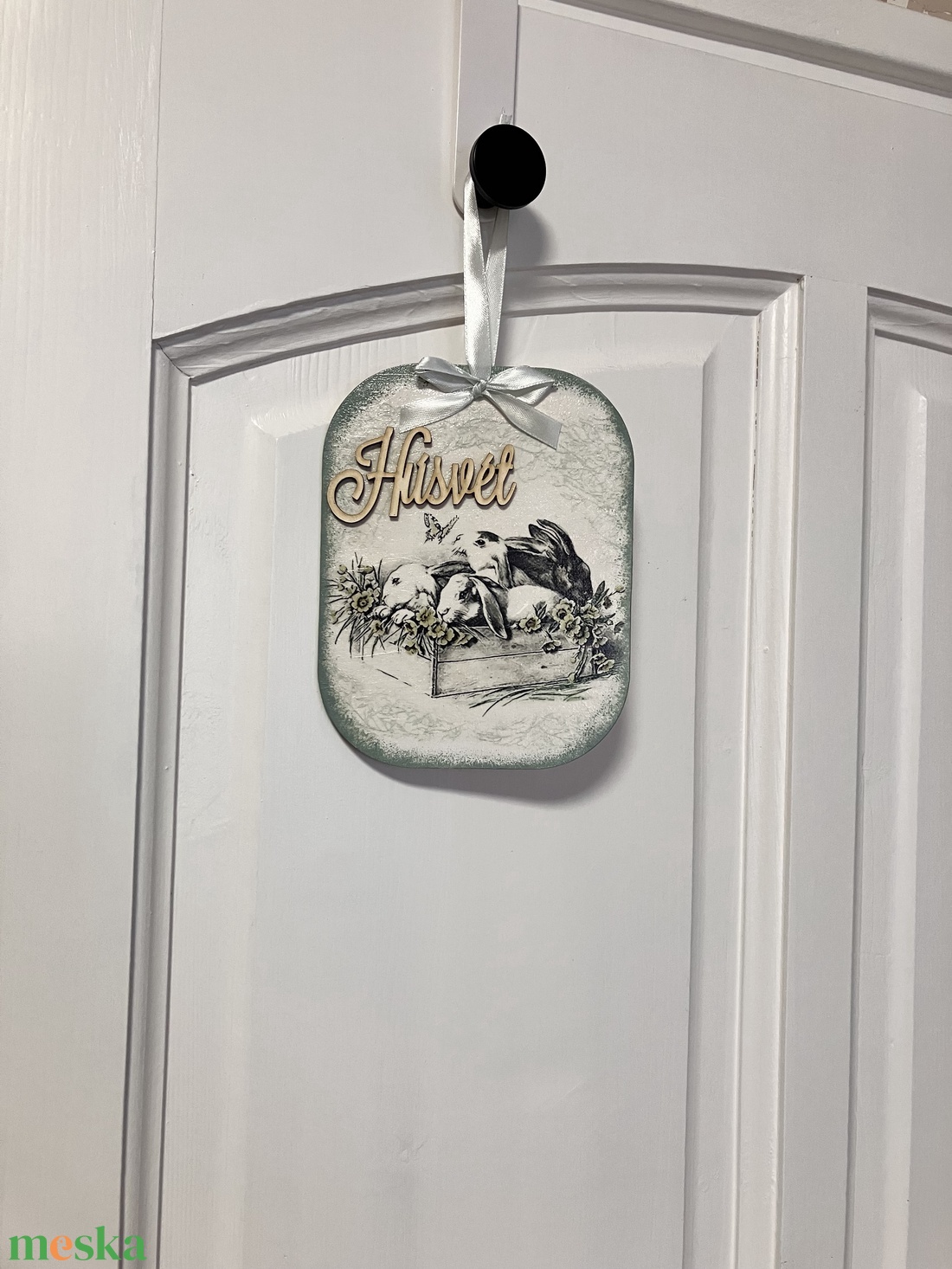 Húsvéti nyuszis ajtódísz -  tavaszi kopogtató ajtóra - ünnepi díszek, dekorációk - húsvéti díszek és dekorációk - húsvéti ajtódísz, kopogtató - Meska.hu