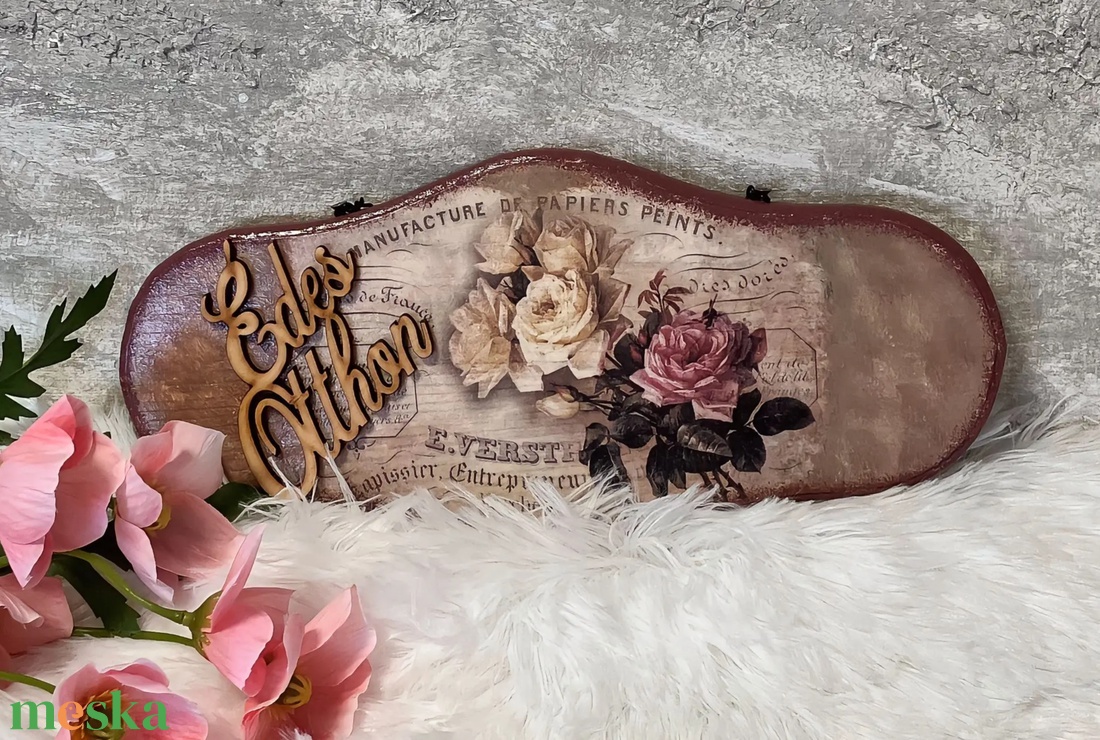 Romantikus ajtókopogtató - rózsás ajtódísz Édes otthon felirattal - otthon & életmód - dekoráció - ajtó- és ablak dekoráció - ajtódísz & kopogtató - Meska.hu