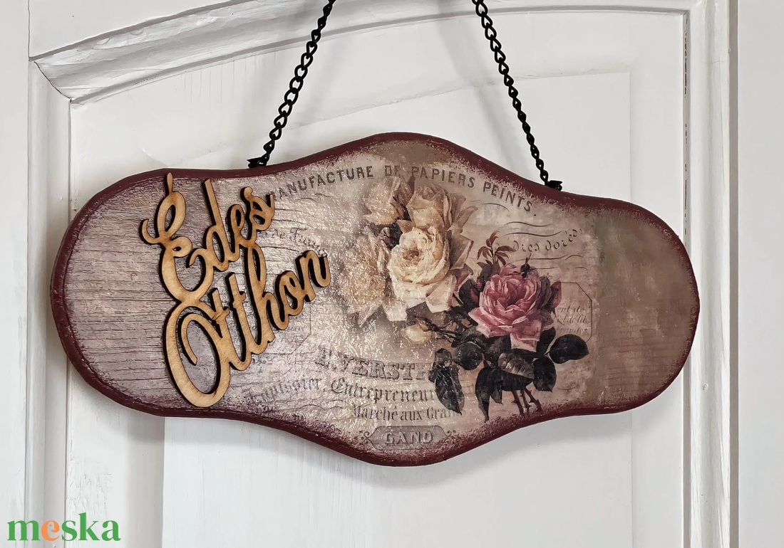 Romantikus ajtókopogtató - rózsás ajtódísz Édes otthon felirattal - otthon & életmód - dekoráció - ajtó- és ablak dekoráció - ajtódísz & kopogtató - Meska.hu