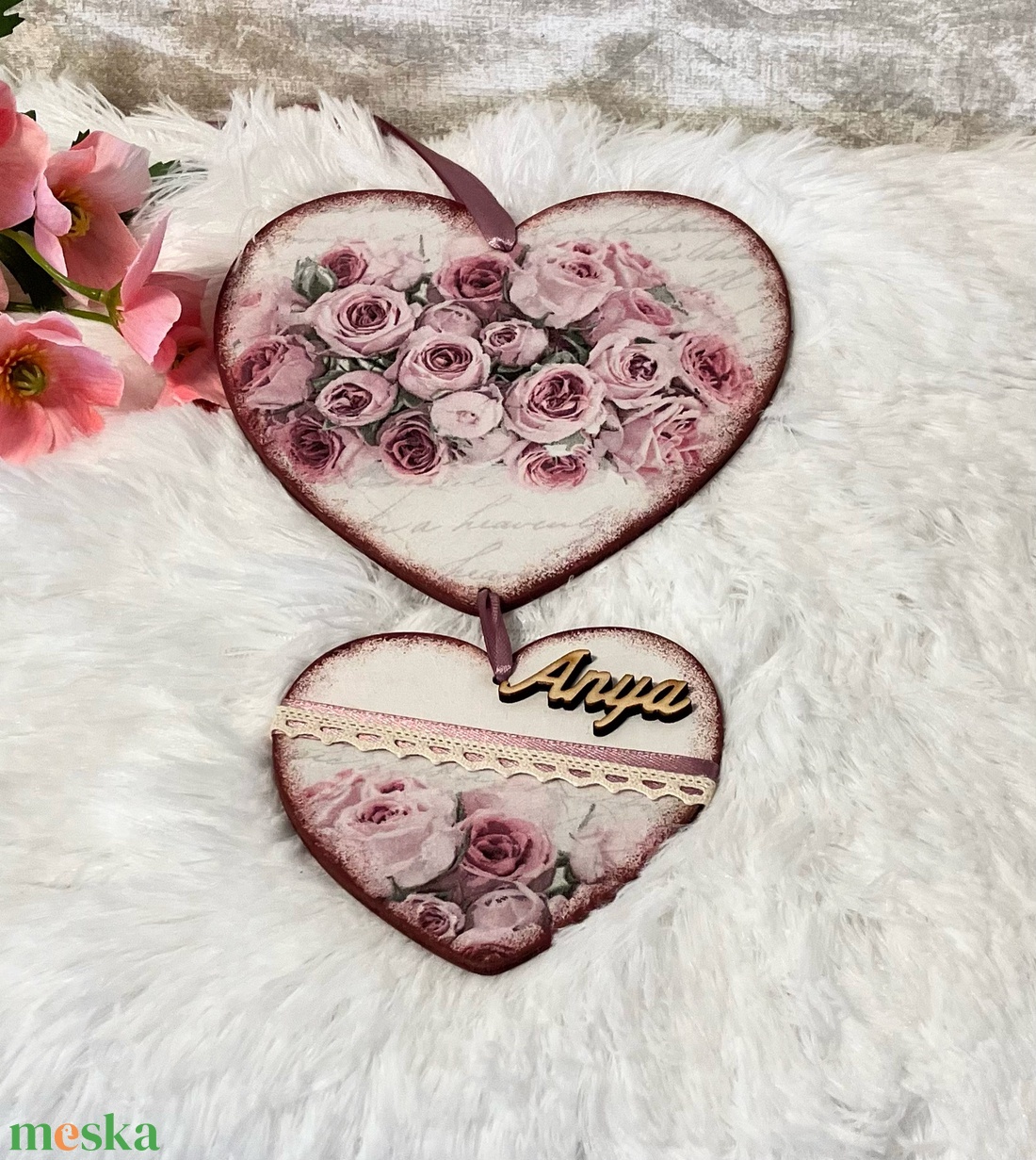 Rózsás tavaszi fa dekoráció - ajtódísz Anya felirattal - otthon & életmód - dekoráció - fali és függő dekoráció - függődísz - Meska.hu