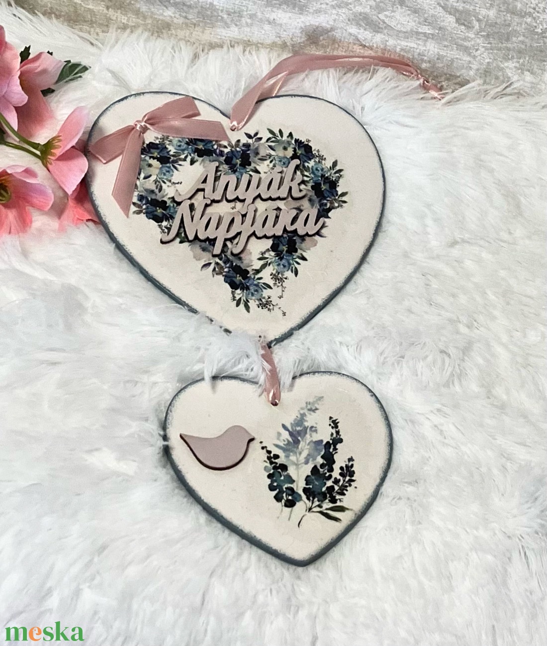 Dekupázsolt fa virágos falidísz / ajtódísz Anyák Napjára felirattal - otthon & életmód - dekoráció - kép & falikép - táblakép - Meska.hu