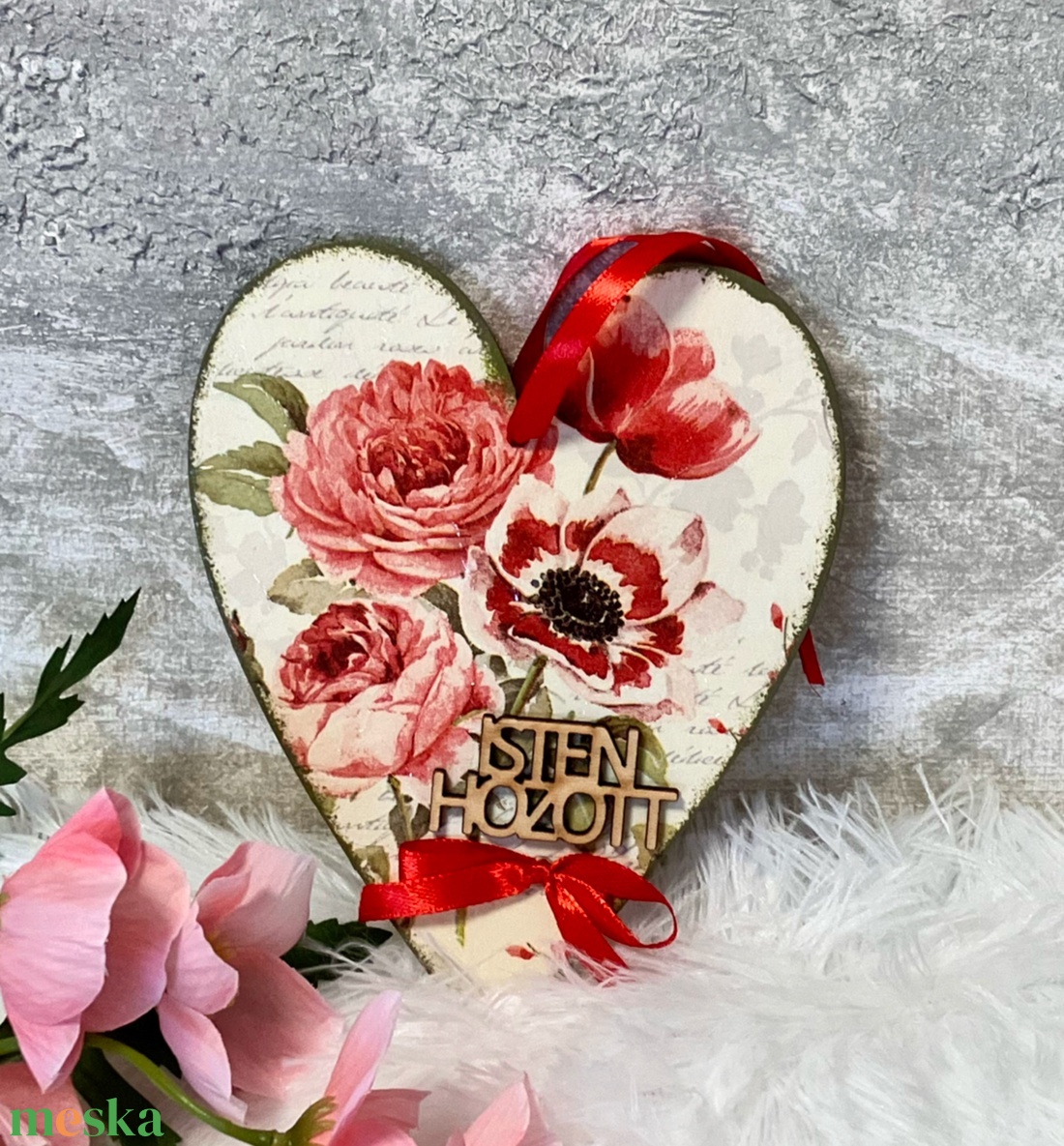 Romantikus ajtókopogtató / fa rózsás ajtódísz Isten Hozott felirattal - otthon & életmód - dekoráció - ajtó- és ablak dekoráció - ajtótábla - Meska.hu