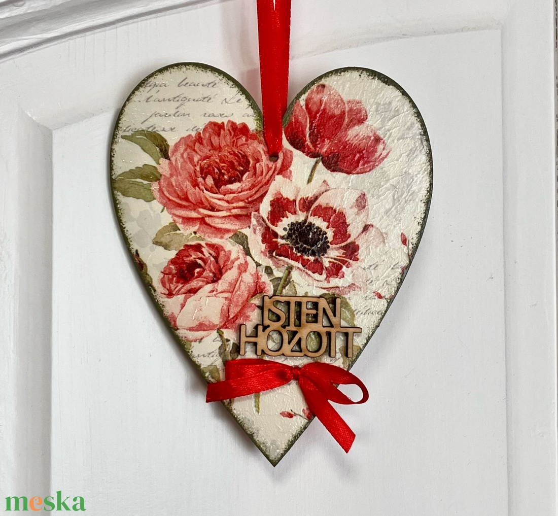 Romantikus ajtókopogtató / fa rózsás ajtódísz Isten Hozott felirattal - otthon & életmód - dekoráció - ajtó- és ablak dekoráció - ajtótábla - Meska.hu