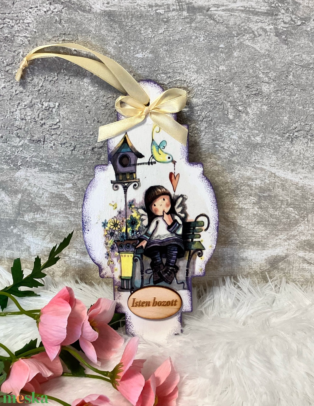 Tavaszi ajtókopogtató / dekupázsolt vidám ajtódísz - otthon & életmód - dekoráció - ajtó- és ablak dekoráció - ajtódísz & kopogtató - Meska.hu