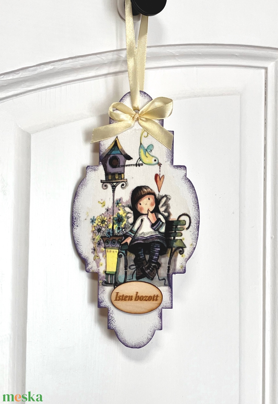 Tavaszi ajtókopogtató / dekupázsolt vidám ajtódísz - otthon & életmód - dekoráció - ajtó- és ablak dekoráció - ajtódísz & kopogtató - Meska.hu