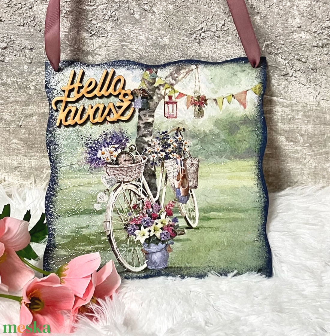 Virágos ajtókopogtató / tavaszi dekoráció bejárati ajtóra - otthon & életmód - dekoráció - ajtó- és ablak dekoráció - ajtódísz & kopogtató - Meska.hu