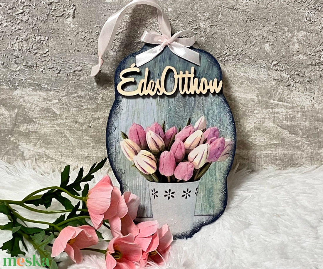 Tulipános fa ajtódísz - virágos ajtódekor - otthon & életmód - dekoráció - ajtó- és ablak dekoráció - ajtódísz & kopogtató - Meska.hu