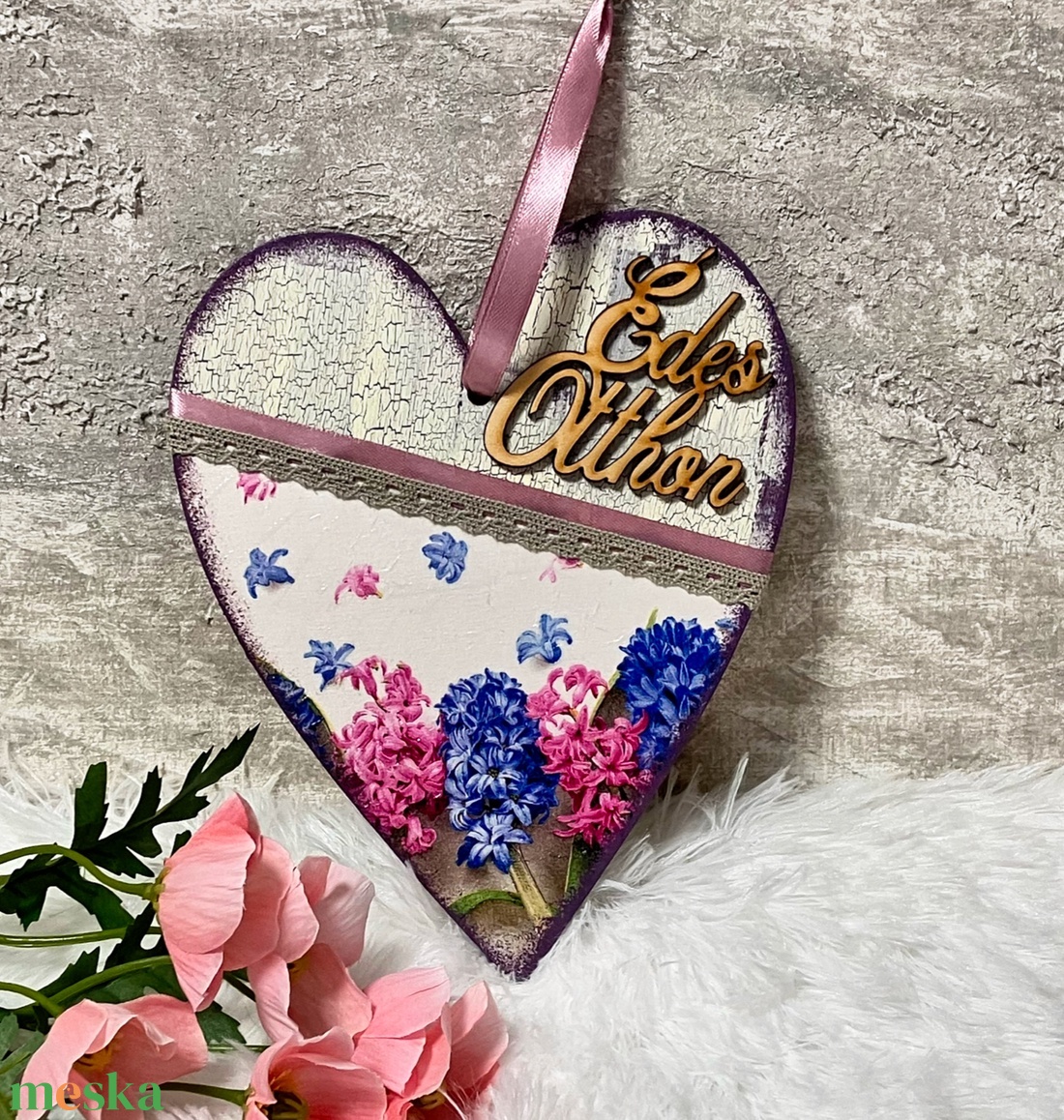 Dekupázsolt ajtódísz - virágos ajtókopogtató  - otthon & életmód - dekoráció - ajtó- és ablak dekoráció - ajtótábla - Meska.hu