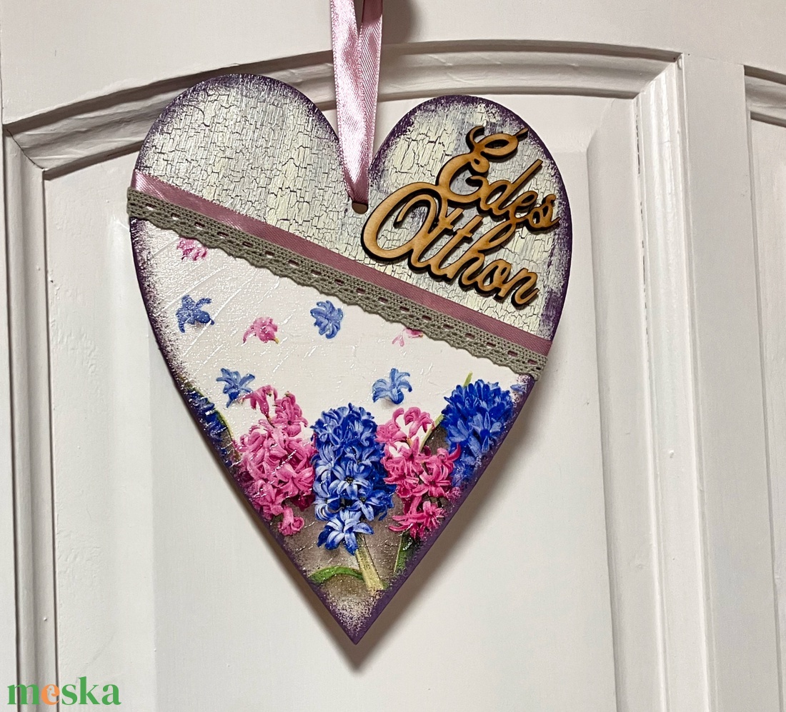 Dekupázsolt ajtódísz - virágos ajtókopogtató  - otthon & életmód - dekoráció - ajtó- és ablak dekoráció - ajtótábla - Meska.hu