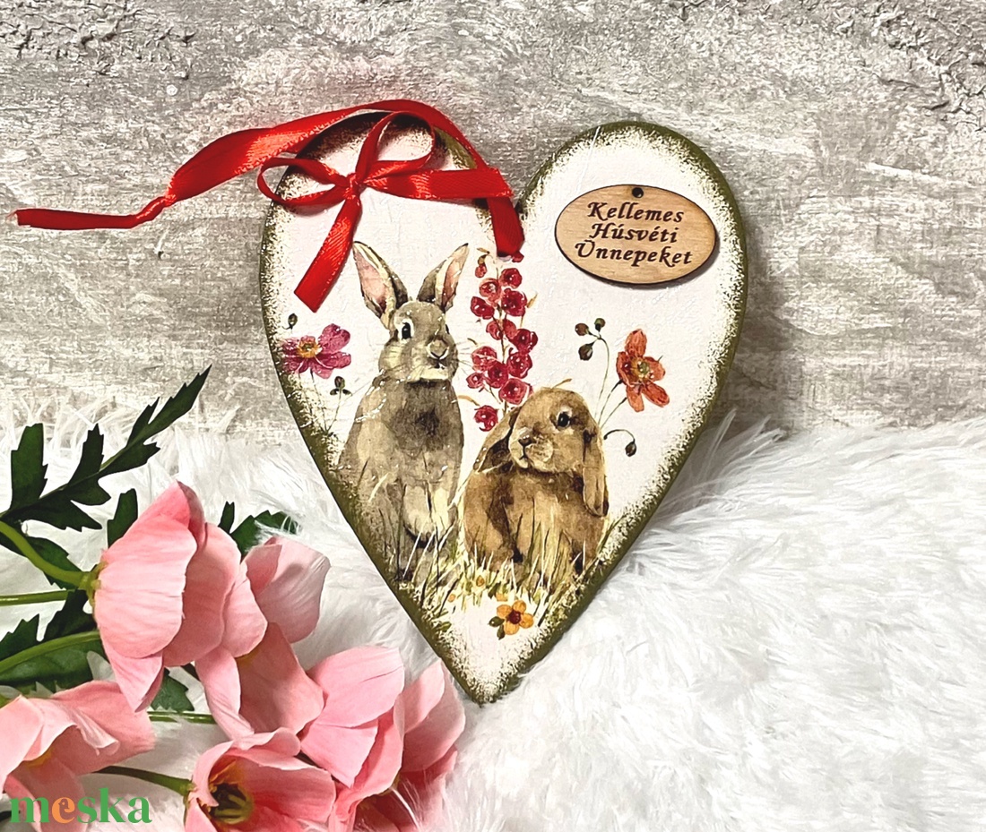Húsvéti nyulas falidísz tavaszra, felirattal - ünnepi díszek, dekorációk - húsvéti díszek és dekorációk - húsvéti ajtódísz, kopogtató - Meska.hu