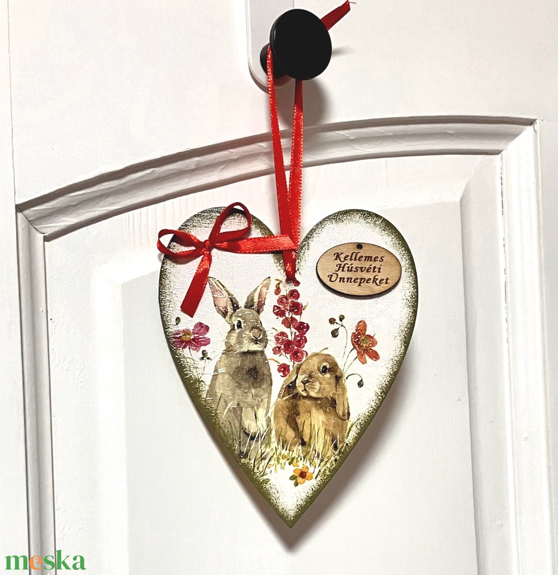 Húsvéti nyulas falidísz tavaszra, felirattal - ünnepi díszek, dekorációk - húsvéti díszek és dekorációk - húsvéti ajtódísz, kopogtató - Meska.hu