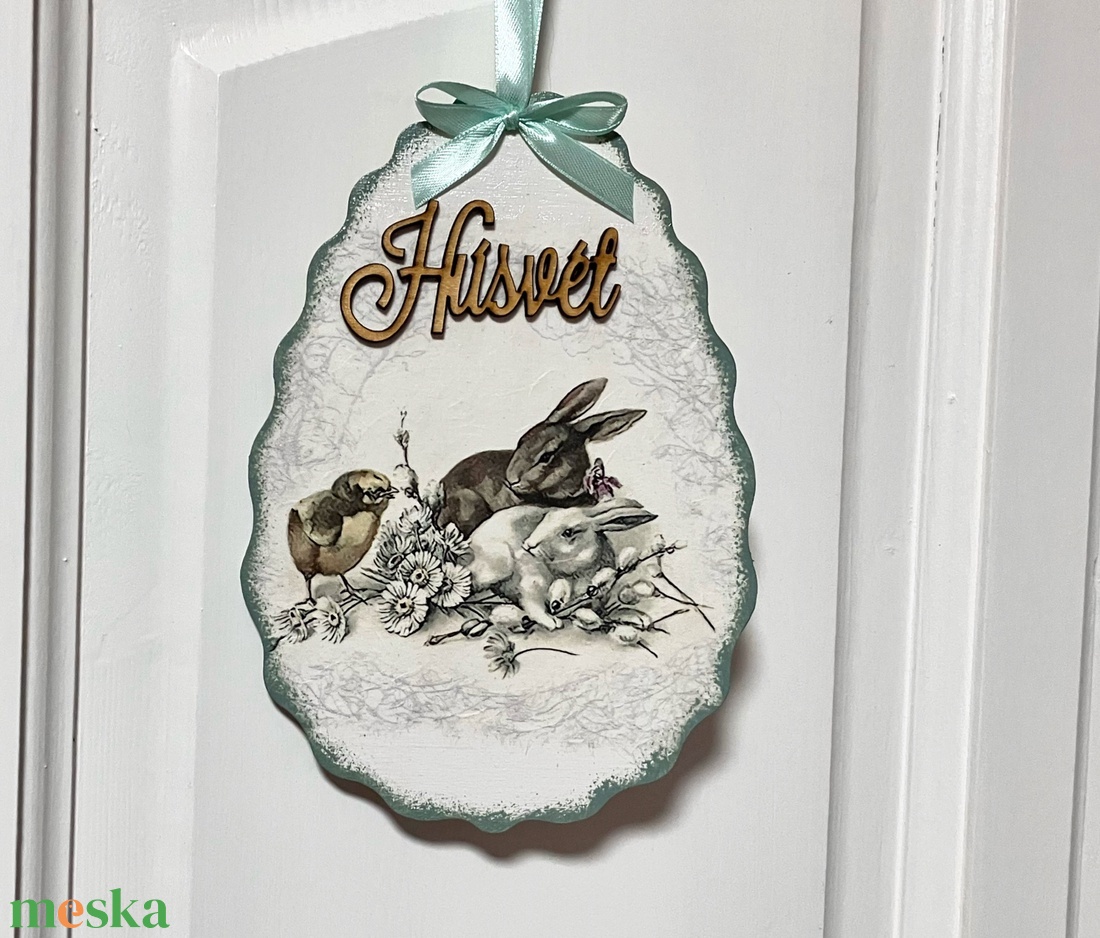 Nyuszis-virágos ajtókopogtató - tavaszi ajtódísz - ünnepi díszek, dekorációk - húsvéti díszek és dekorációk - húsvéti ajtódísz, kopogtató - Meska.hu