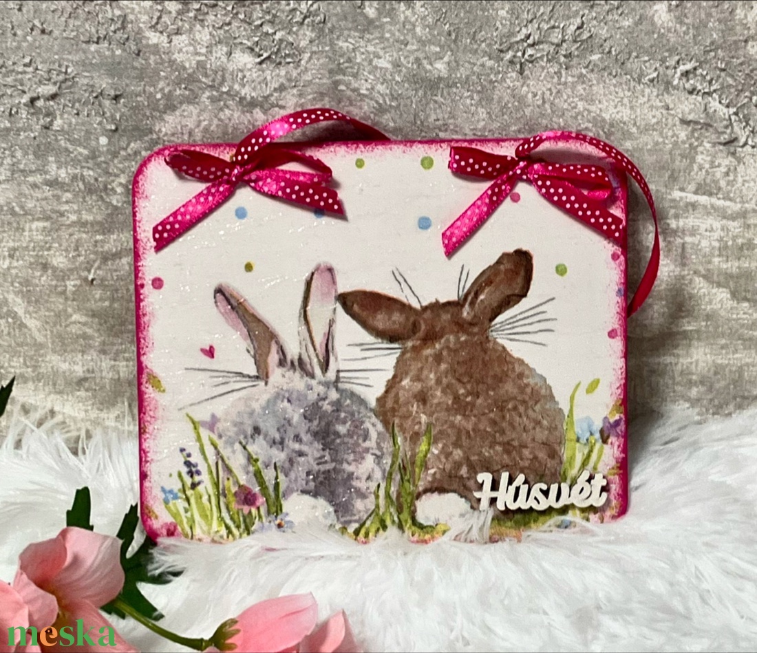 Tavaszi ajtókopogtató nyuszis mintával - húsvéti dekoráció - ünnepi díszek, dekorációk - húsvéti díszek és dekorációk - húsvéti ajtódísz, kopogtató - Meska.hu