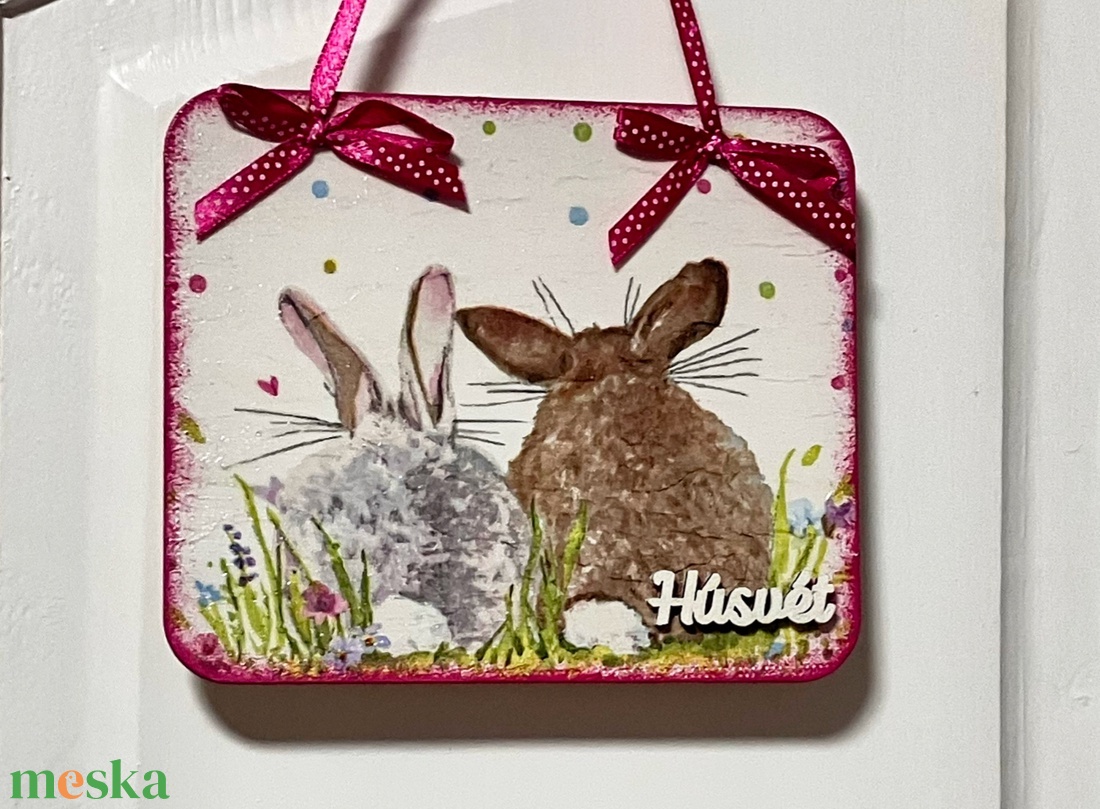 Tavaszi ajtókopogtató nyuszis mintával - húsvéti dekoráció - ünnepi díszek, dekorációk - húsvéti díszek és dekorációk - húsvéti ajtódísz, kopogtató - Meska.hu