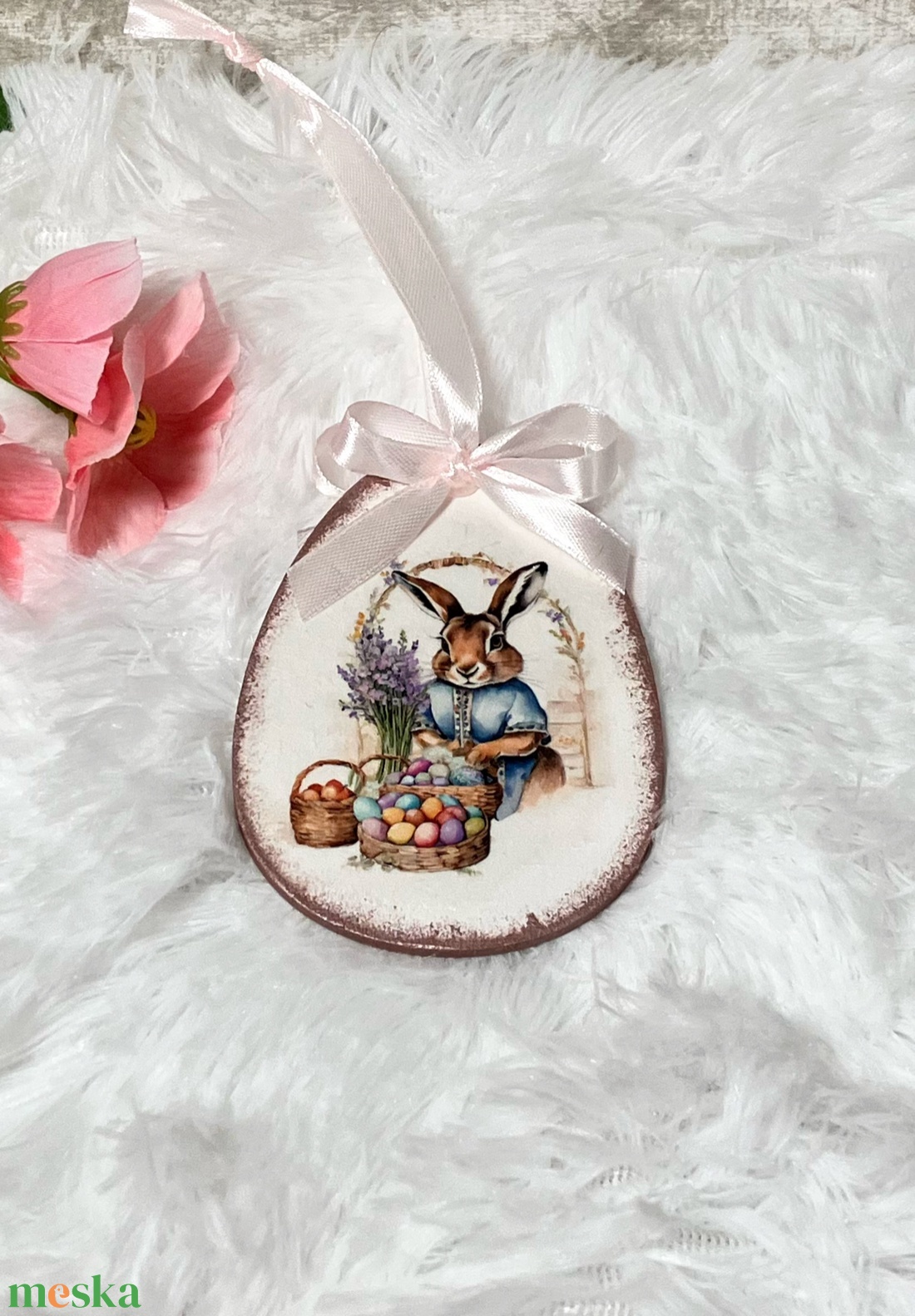 Húsvéti tojás nyuszis - rózsaszín tavaszi dekoráció - ünnepi díszek, dekorációk - húsvéti díszek és dekorációk - húsvéti tojás, hímestojás - Meska.hu