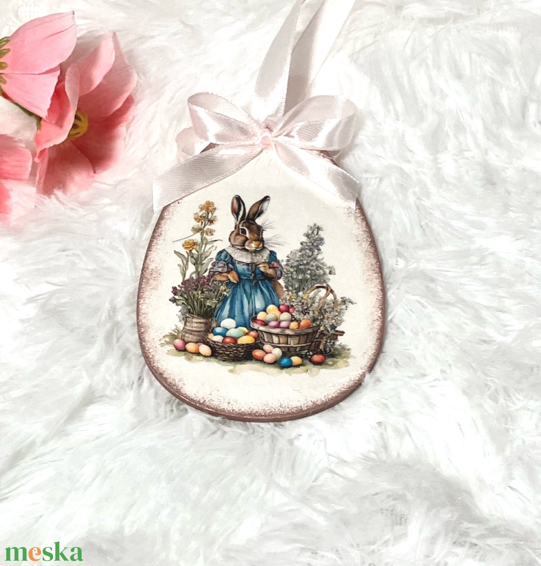 Húsvéti tojás nyuszis - rózsaszín tavaszi dekoráció - ünnepi díszek, dekorációk - húsvéti díszek és dekorációk - húsvéti tojás, hímestojás - Meska.hu