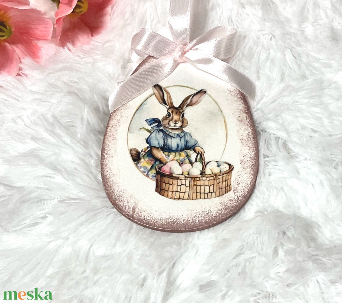Húsvéti tojás nyuszis - rózsaszín tavaszi dekoráció - ünnepi díszek, dekorációk - húsvéti díszek és dekorációk - húsvéti tojás, hímestojás - Meska.hu