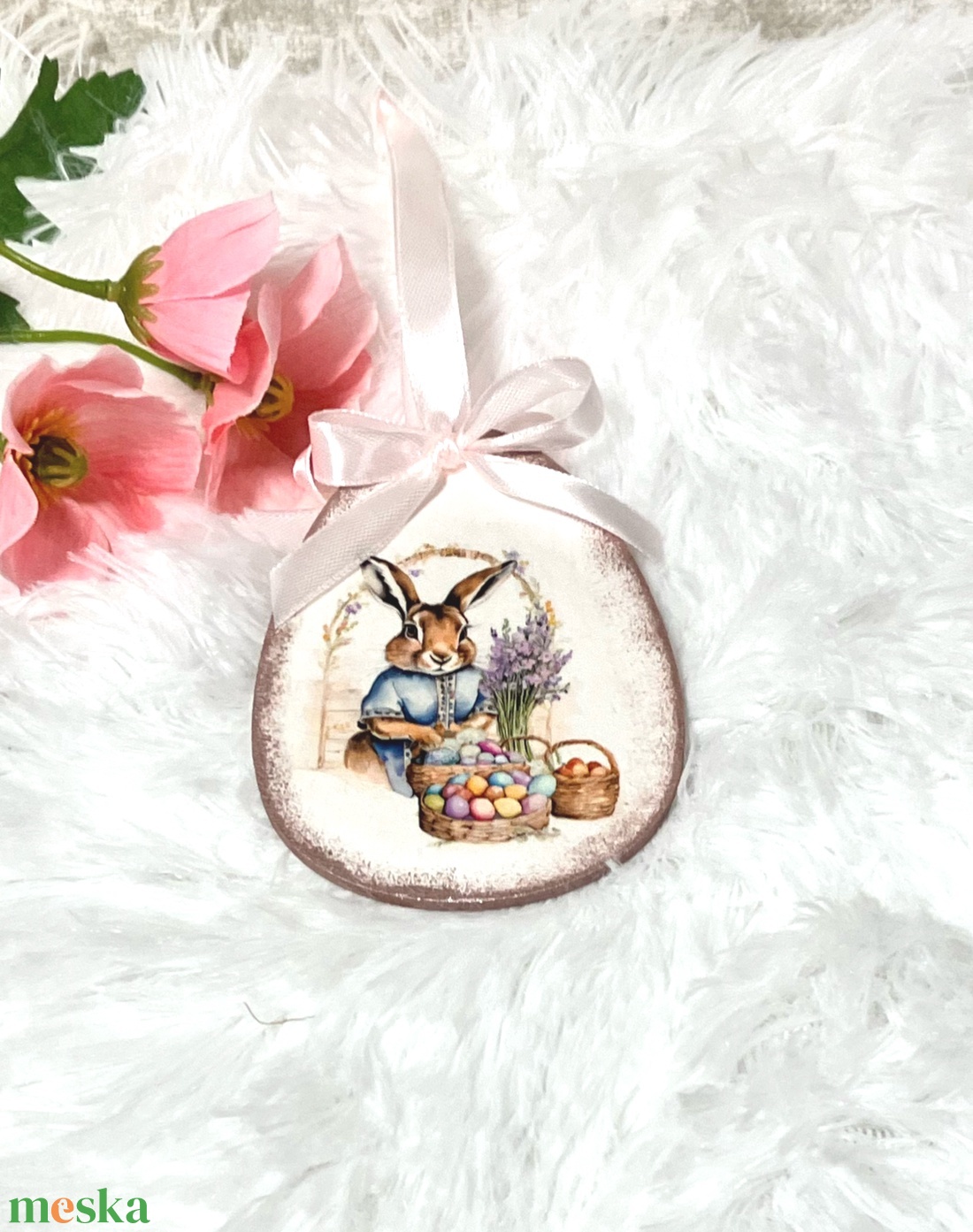 Húsvéti tojás nyuszis - rózsaszín tavaszi dekoráció - ünnepi díszek, dekorációk - húsvéti díszek és dekorációk - húsvéti tojás, hímestojás - Meska.hu