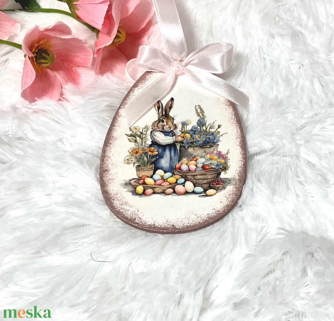 Húsvéti tojás nyuszis - rózsaszín tavaszi dekoráció - ünnepi díszek, dekorációk - húsvéti díszek és dekorációk - húsvéti tojás, hímestojás - Meska.hu