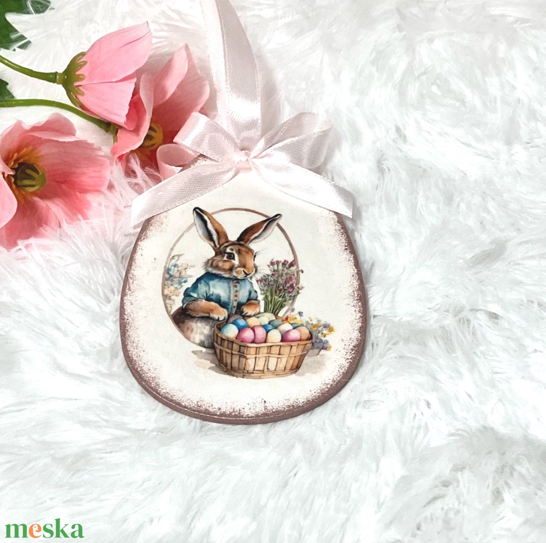 Húsvéti tojás nyuszis - rózsaszín tavaszi dekoráció - ünnepi díszek, dekorációk - húsvéti díszek és dekorációk - húsvéti tojás, hímestojás - Meska.hu