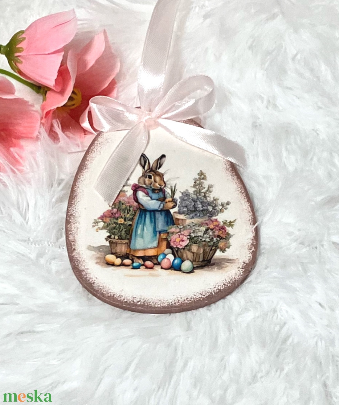 Húsvéti tojás nyúl - rózsaszín tavaszi dekoráció - ünnepi díszek, dekorációk - húsvéti díszek és dekorációk - húsvéti tojás, hímestojás - Meska.hu