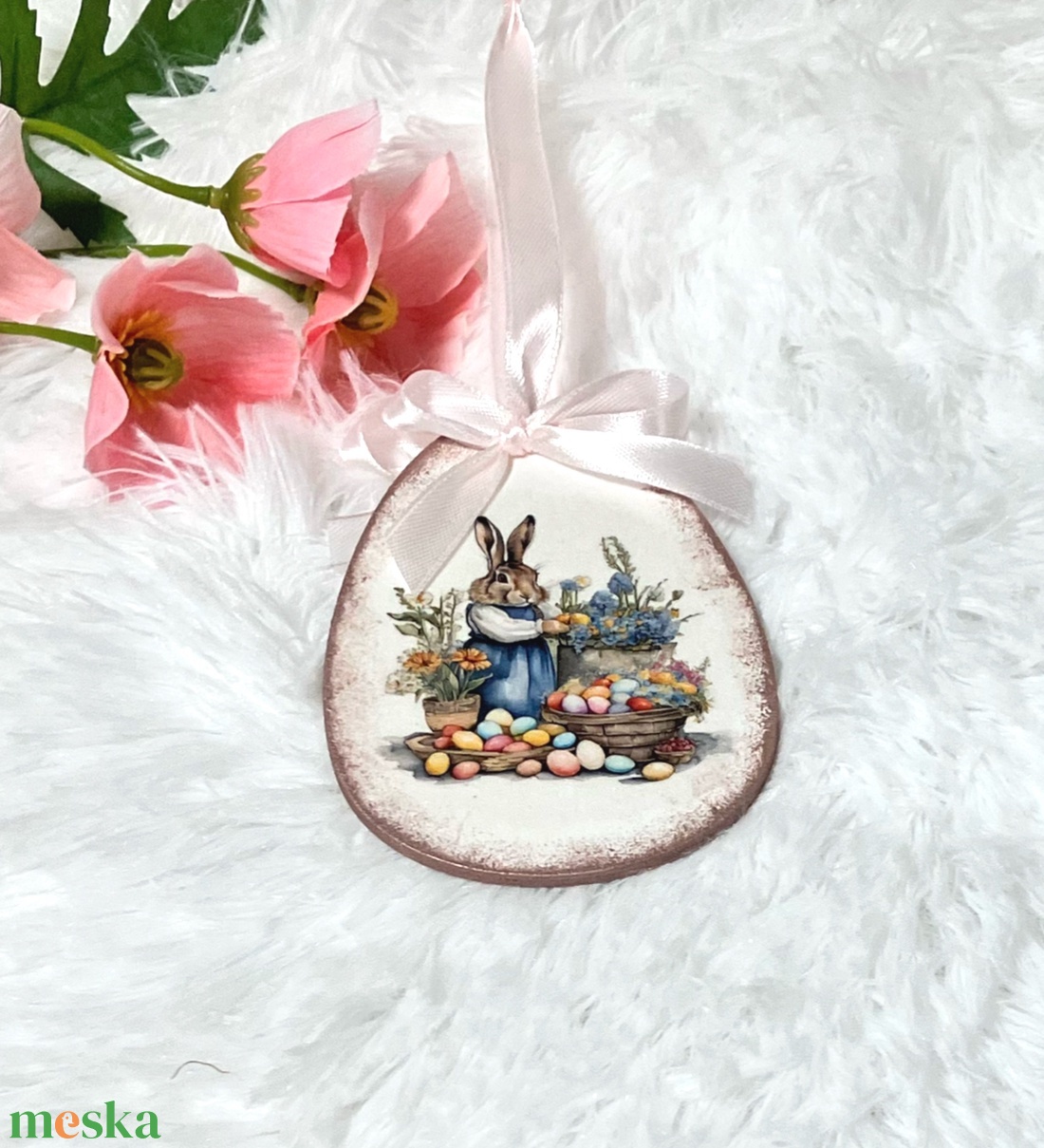 Húsvéti tojás nyúl - rózsaszín tavaszi dekoráció - ünnepi díszek, dekorációk - húsvéti díszek és dekorációk - húsvéti tojás, hímestojás - Meska.hu