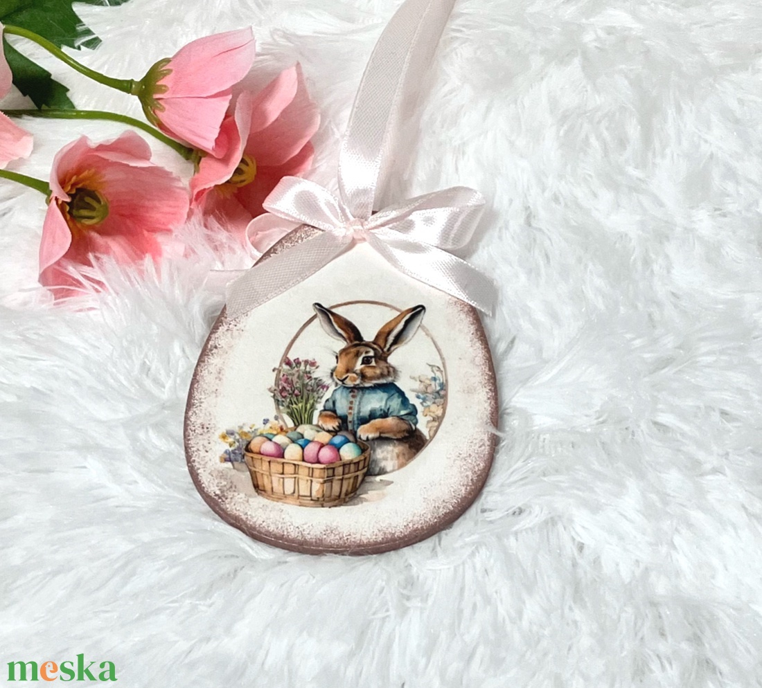 Húsvéti tojás nyuszis - rózsaszín tavaszi dekoráció - ünnepi díszek, dekorációk - húsvéti díszek és dekorációk - húsvéti tojásfadíszek - Meska.hu