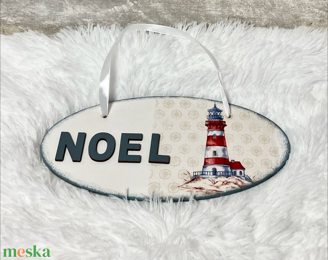 Dekupázsolt névtábla gyerekeknek világítotorony mintával - gyerekszoba dekoráció - baba - mama - babaszoba dekoráció - gyerek névtábla - Meska.hu