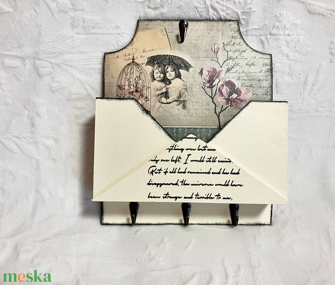 Vintage stílusú kulcstartó - lakásdekoráció - levéltartó - otthon & életmód - dekoráció - fali és függő dekoráció - fali kulcstartó - Meska.hu