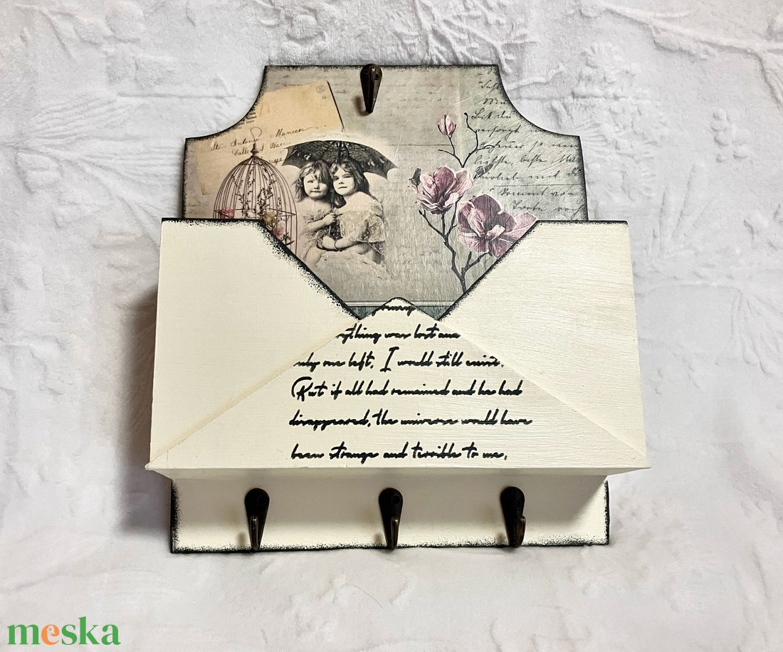 Vintage stílusú kulcstartó - lakásdekoráció - levéltartó - otthon & életmód - dekoráció - fali és függő dekoráció - fali kulcstartó - Meska.hu