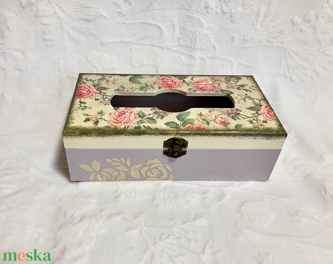 Rózsás zsebkendőtartó - otthon & életmód - tárolás & rendszerezés - zsebkendőtartó - Meska.hu