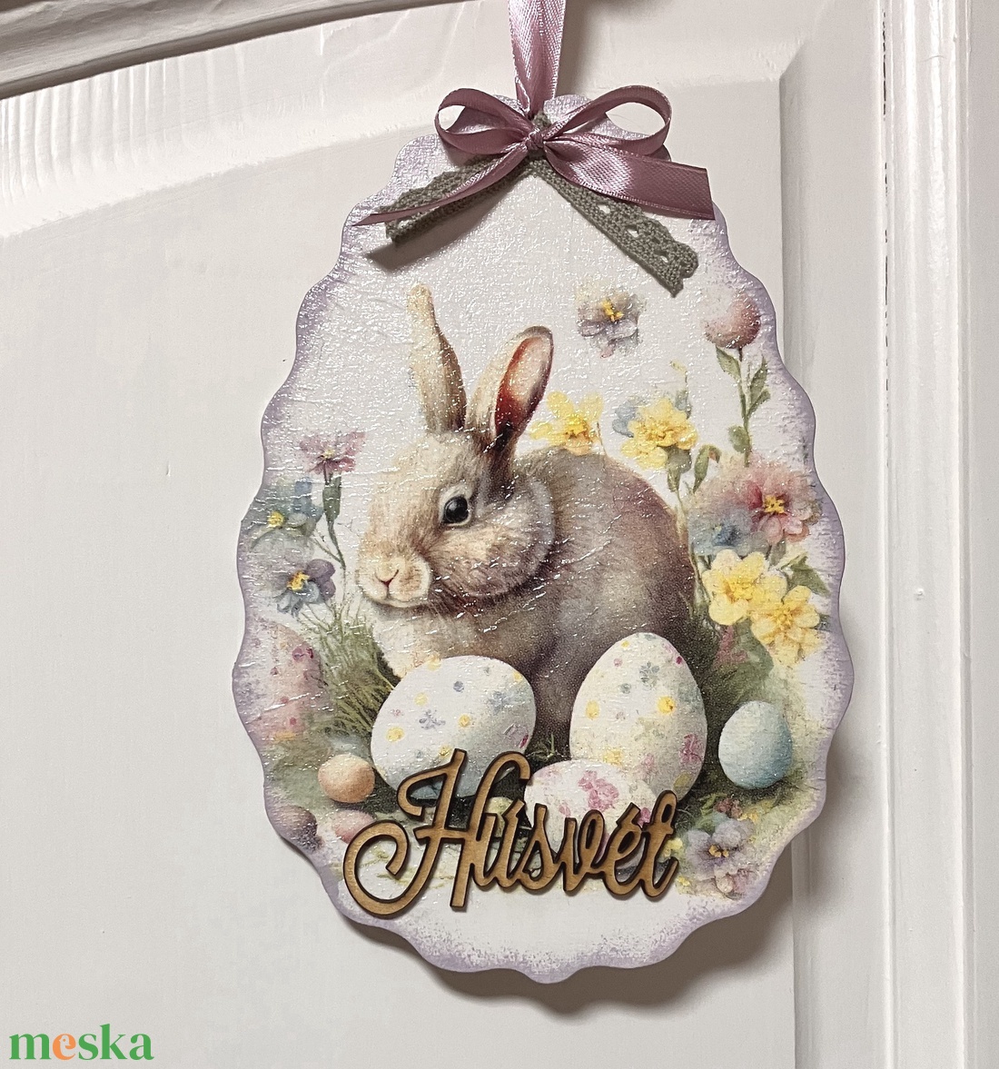 Húsvéti ajtókopogtató - nyuszis tavaszi ajtódísz - ünnepi díszek, dekorációk - húsvéti díszek és dekorációk - húsvéti ajtódísz, kopogtató - Meska.hu