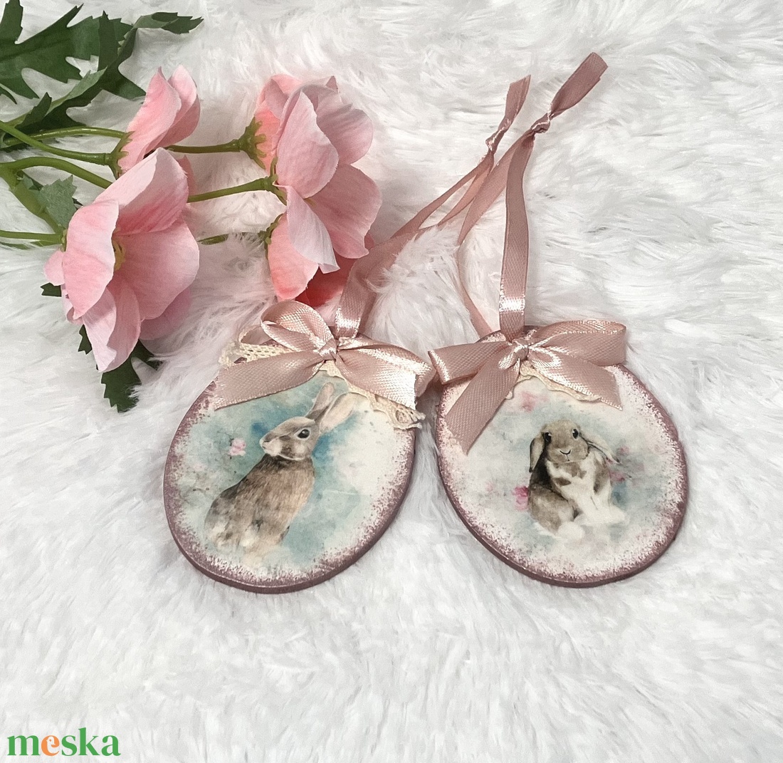 Húsvéti tojás nyuszis mintával tojásfára - tavaszi deloráció - otthon & életmód - dekoráció - fali és függő dekoráció - függődísz - Meska.hu