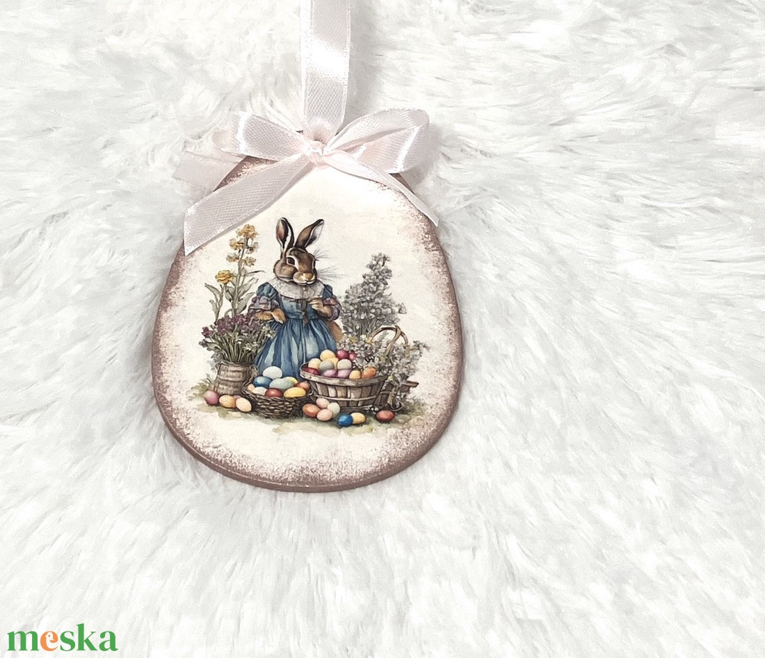 Húsvéti tojás nyuszis - rózsaszín tavaszi dekoráció - ünnepi díszek, dekorációk - húsvéti díszek és dekorációk - húsvéti tojásfadíszek - Meska.hu