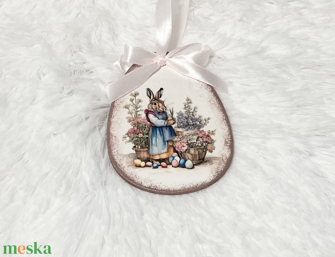 Húsvéti tojás nyuszis - rózsaszín tavaszi dekoráció - ünnepi díszek, dekorációk - húsvéti díszek és dekorációk - húsvéti tojásfadíszek - Meska.hu