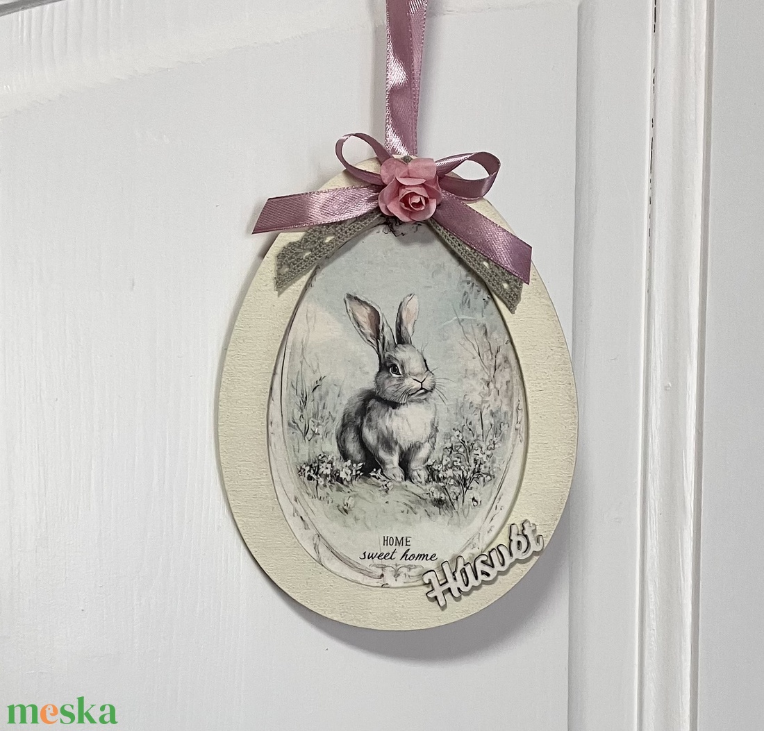 Húsvéti nyuszis ajtódísz - ajtókopogtató - tavaszi dekoráció - ünnepi díszek, dekorációk - húsvéti díszek és dekorációk - húsvéti ajtódísz, kopogtató - Meska.hu