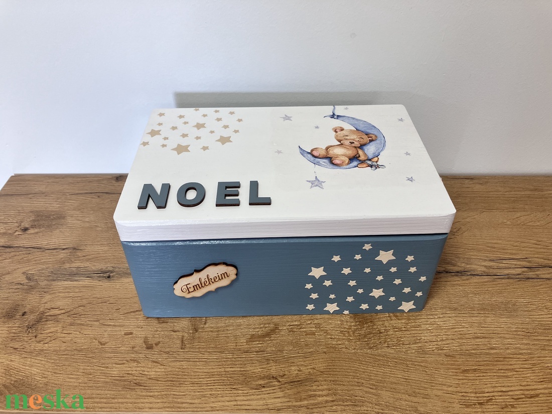 Kék macis emlékdoboz fiúknak - babalátogatóba, keresztelőre, születésnapra - baba - mama - babaemlékek - baba emlékőrző - Meska.hu