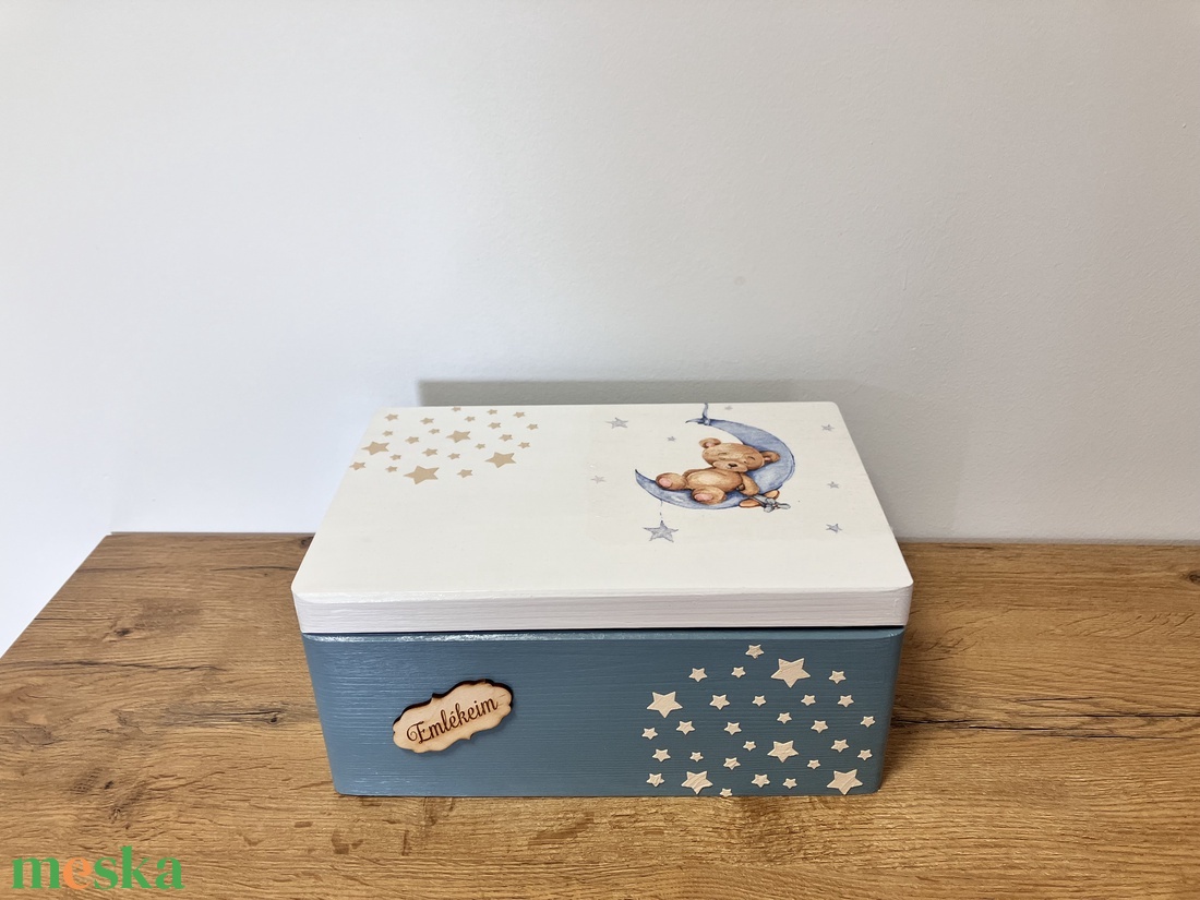 Kék macis emlékdoboz fiúknak - babalátogatóba, keresztelőre, születésnapra - baba - mama - babaemlékek - baba emlékőrző - Meska.hu