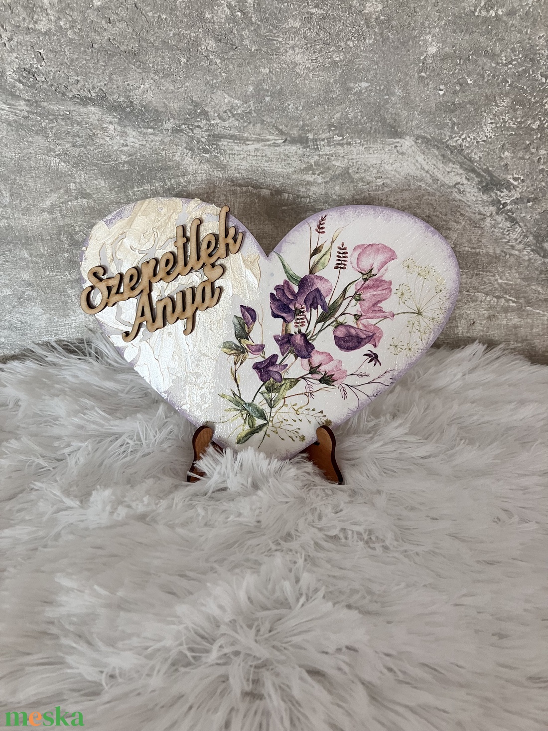 Anyák napjára virágos szív Szeretlek anya felirattal  - otthon & életmód - dekoráció - dísztárgy - Meska.hu