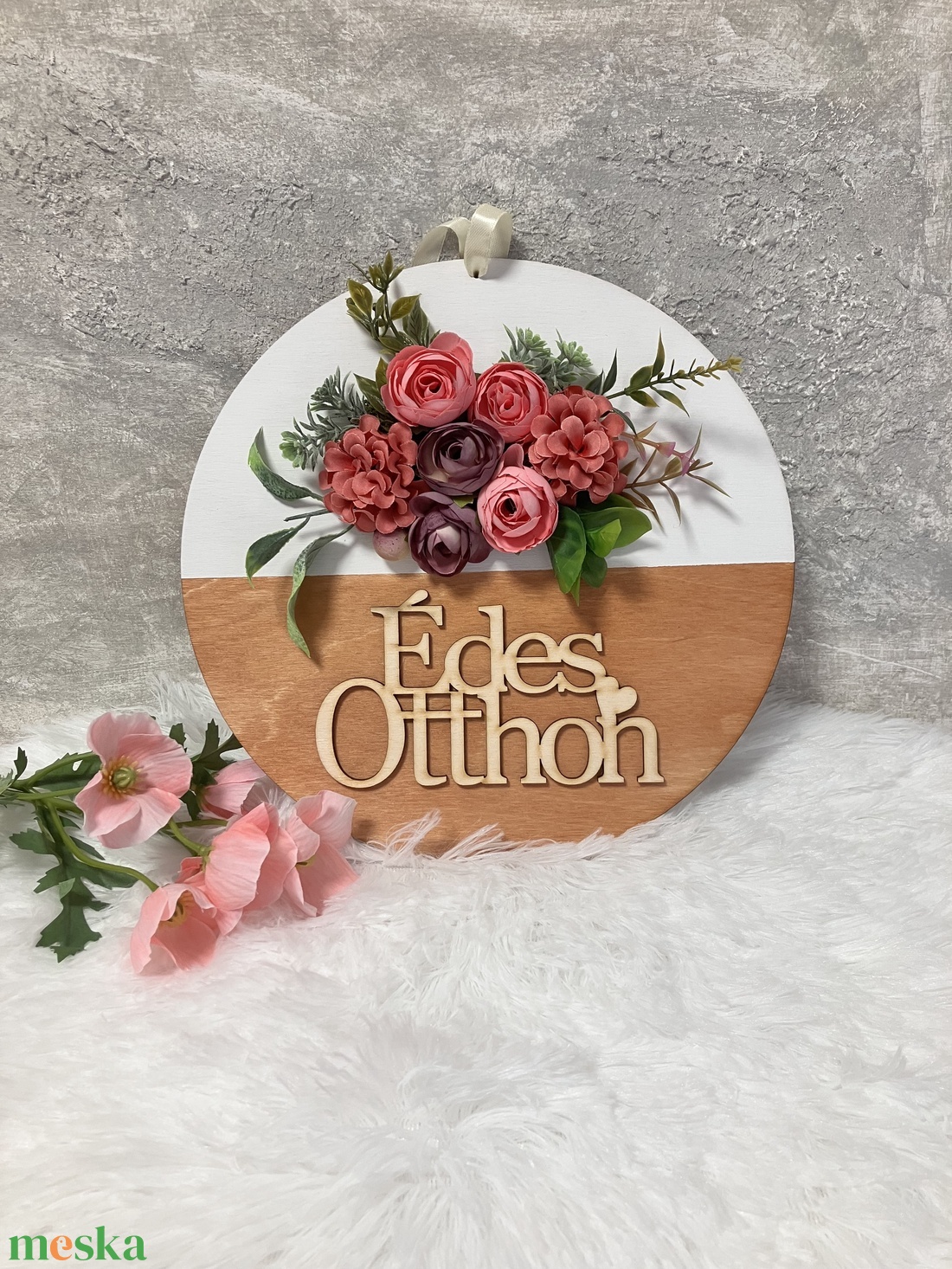 Virágos ajtókopogtató Édes Otthon felirattal - ajtódísz - otthon & életmód - dekoráció - ajtó- és ablak dekoráció - ajtódísz & kopogtató - Meska.hu