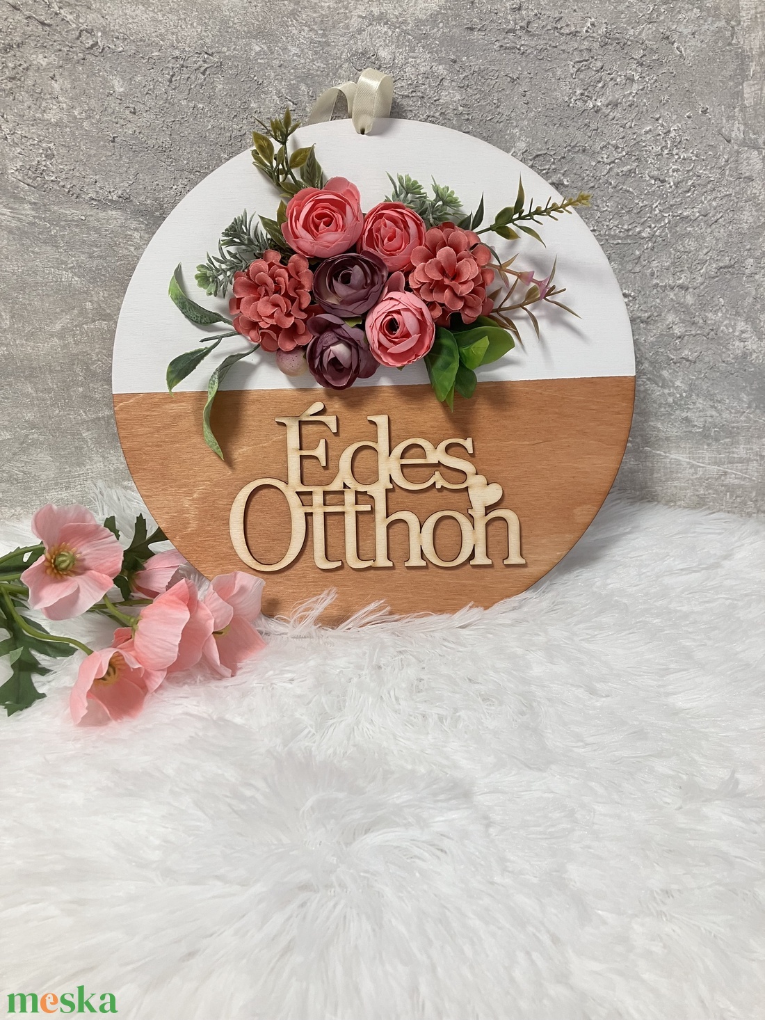 Virágos ajtókopogtató Édes Otthon felirattal - ajtódísz - otthon & életmód - dekoráció - ajtó- és ablak dekoráció - ajtódísz & kopogtató - Meska.hu