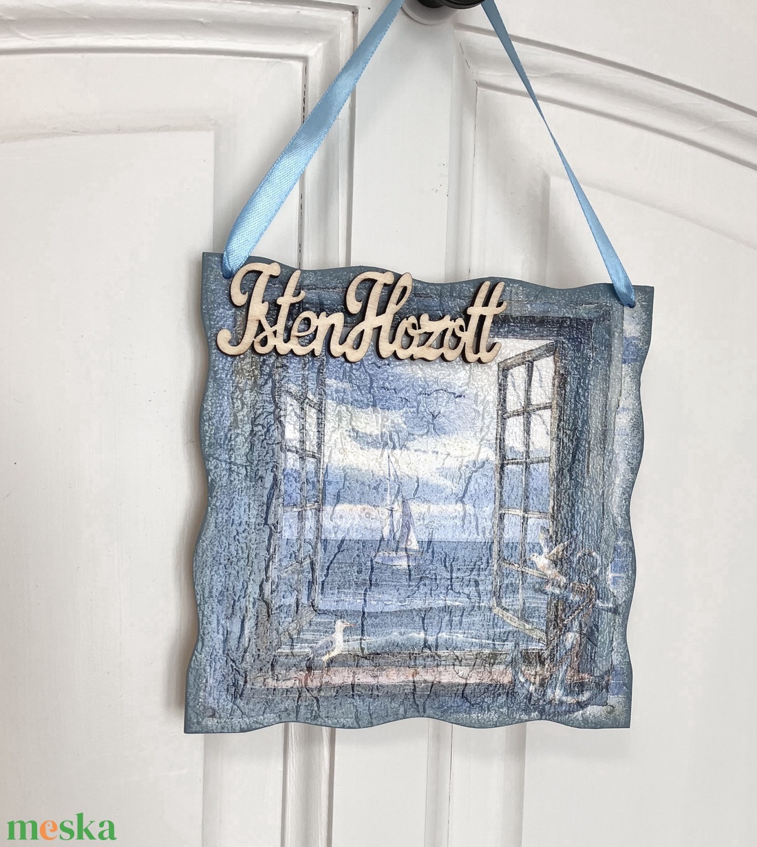 Ajtódísz vitorlás mintával - kék színben - Ajtókopogtató - otthon & életmód - dekoráció - ajtó- és ablak dekoráció - ajtódísz & kopogtató - Meska.hu