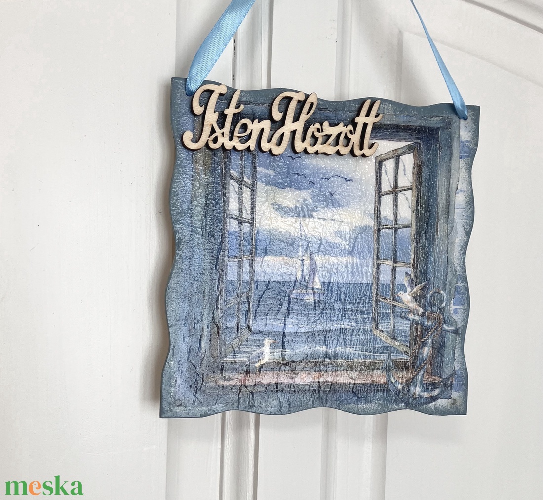 Ajtódísz vitorlás mintával - kék színben - Ajtókopogtató - otthon & életmód - dekoráció - ajtó- és ablak dekoráció - ajtódísz & kopogtató - Meska.hu