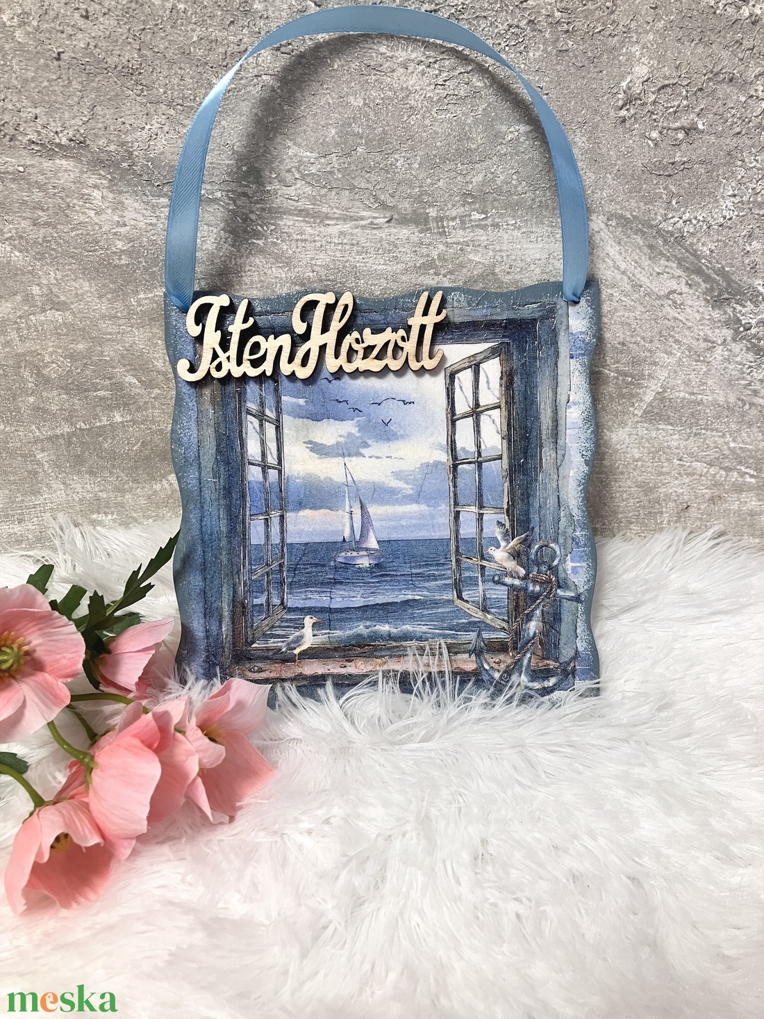 Ajtódísz vitorlás mintával - kék színben - Ajtókopogtató - otthon & életmód - dekoráció - ajtó- és ablak dekoráció - ajtódísz & kopogtató - Meska.hu
