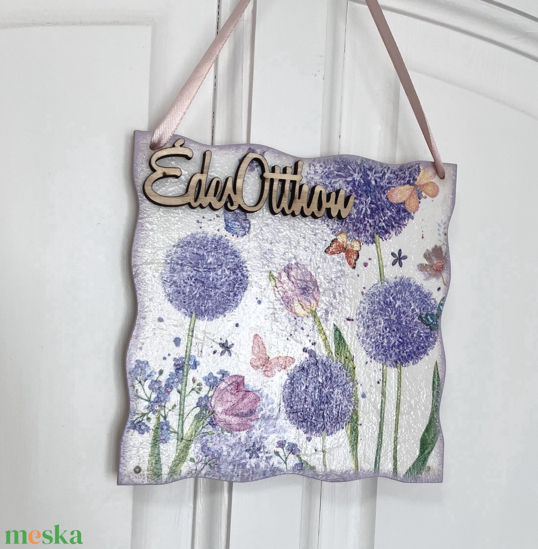 Virágos nyári ajtókopogtató - Ajtódísz Édes Otthon felirattal - otthon & életmód - dekoráció - ajtó- és ablak dekoráció - ajtódísz & kopogtató - Meska.hu