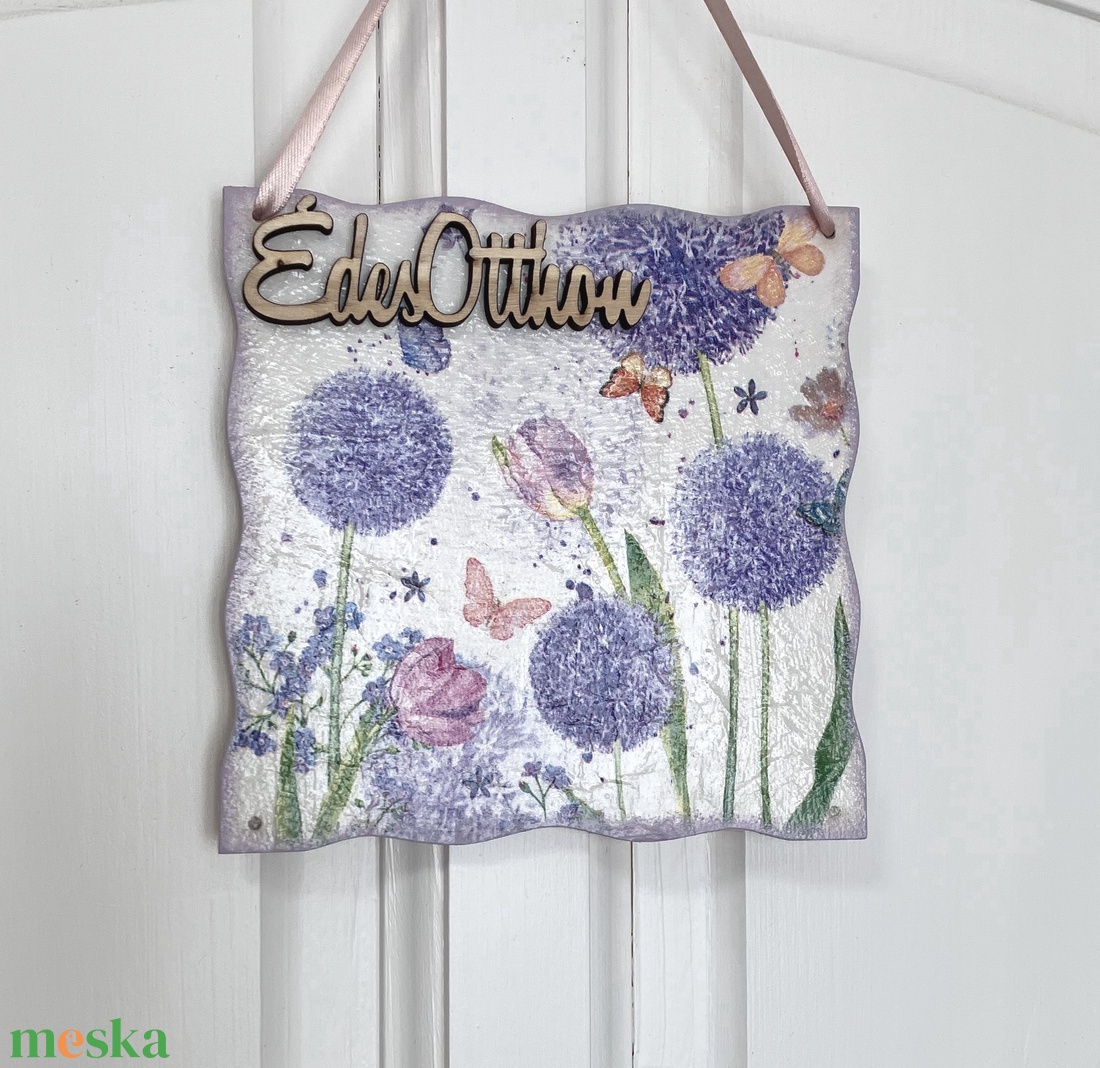 Virágos nyári ajtókopogtató - Ajtódísz Édes Otthon felirattal - otthon & életmód - dekoráció - ajtó- és ablak dekoráció - ajtódísz & kopogtató - Meska.hu