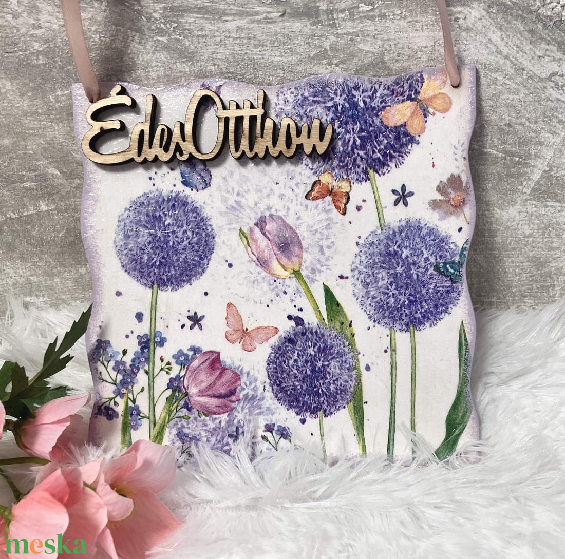 Virágos nyári ajtókopogtató - Ajtódísz Édes Otthon felirattal - otthon & életmód - dekoráció - ajtó- és ablak dekoráció - ajtódísz & kopogtató - Meska.hu